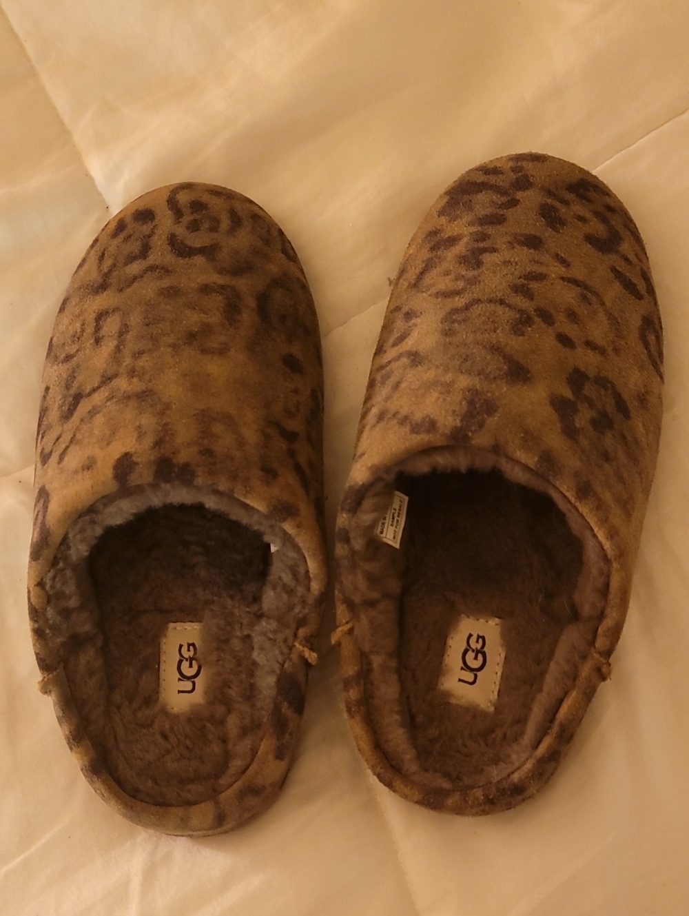 UGG Leopard-Pattern Slip-On Faux-Shearling Slippers in Brown